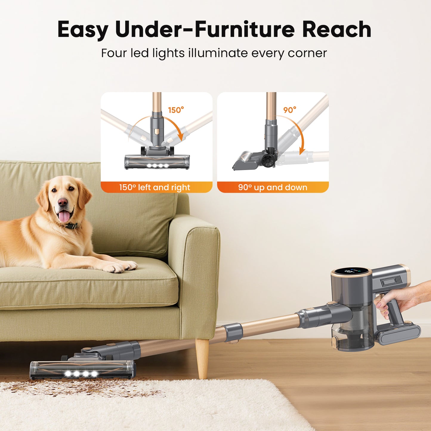 BonePone N12S Cordless Vacuum Cleaner, 30KPa Powerful Vacuum with 60 Mins Runtime, Self-Standing, LED Display, Rechargeable Lightweight Handheld Vacuum Cleaners (Grey)