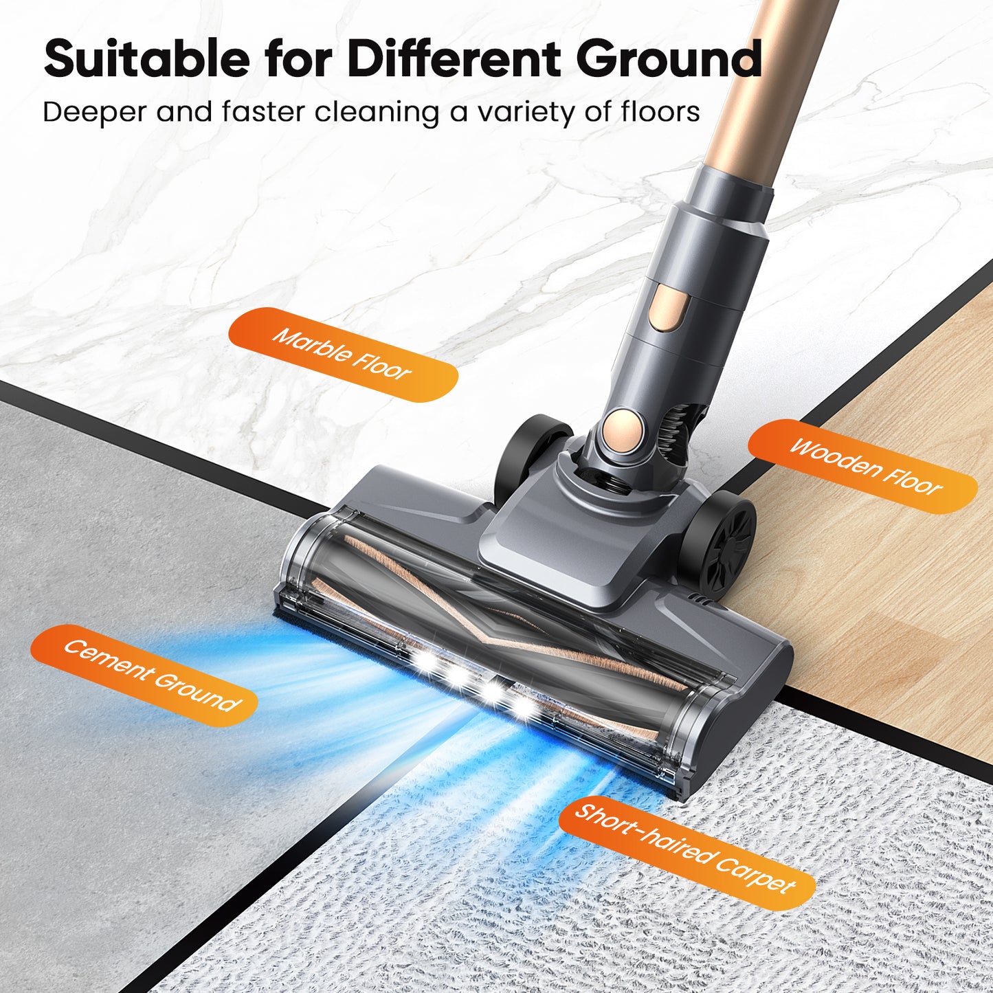 BonePone N12S Cordless Vacuum Cleaner, 30KPa Powerful Vacuum with 60 Mins Runtime, Self-Standing, LED Display, Rechargeable Lightweight Handheld Vacuum Cleaners (Grey)