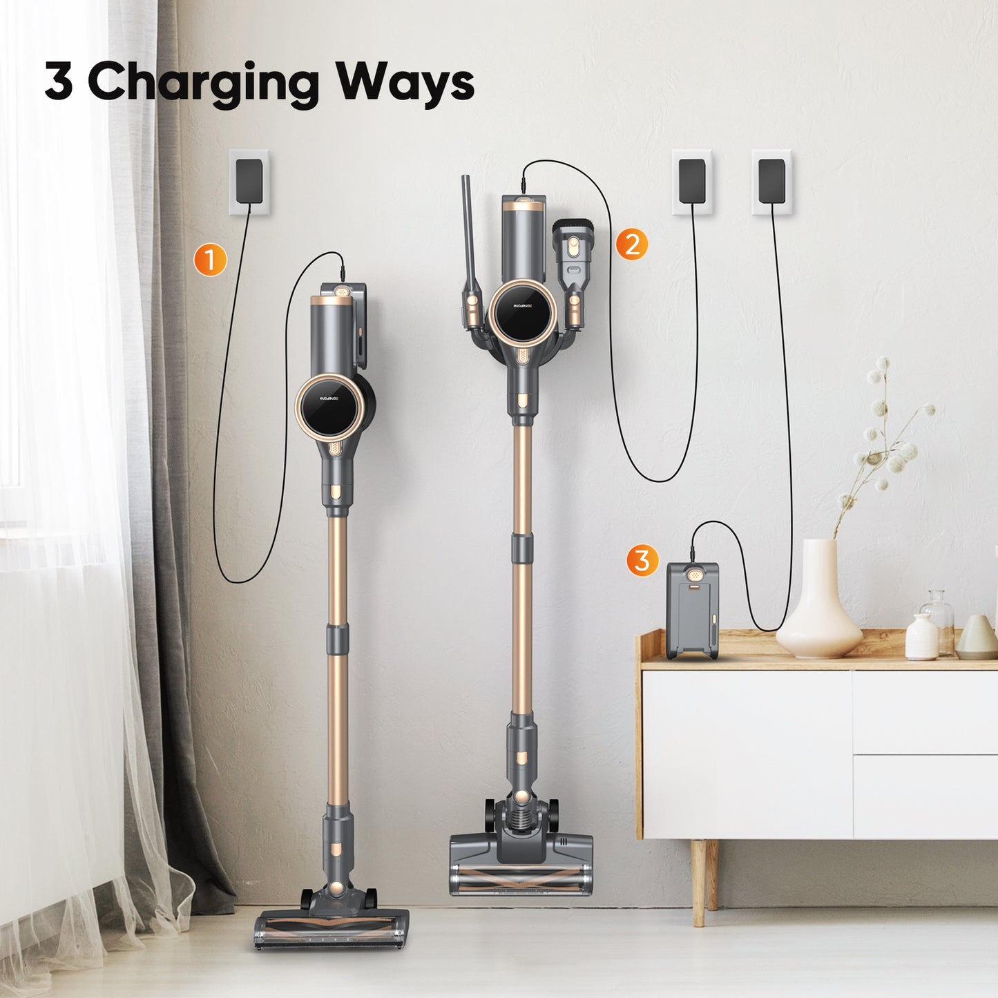 BonePone N12S Cordless Vacuum Cleaner, 30KPa Powerful Vacuum with 60 Mins Runtime, Self-Standing, LED Display, Rechargeable Lightweight Handheld Vacuum Cleaners (Grey)