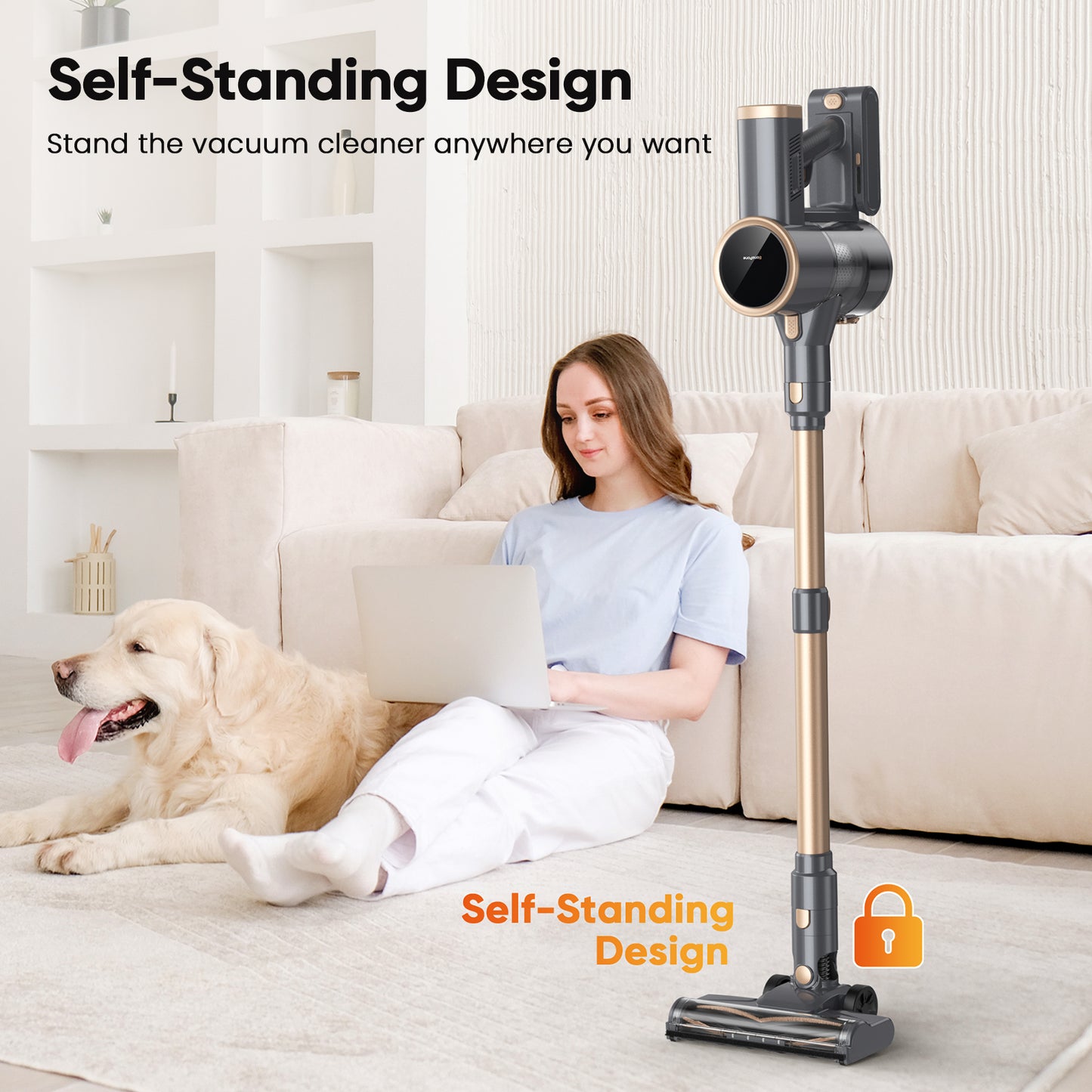BonePone N12S Cordless Vacuum Cleaner, 30KPa Powerful Vacuum with 60 Mins Runtime, Self-Standing, LED Display, Rechargeable Lightweight Handheld Vacuum Cleaners (Grey)